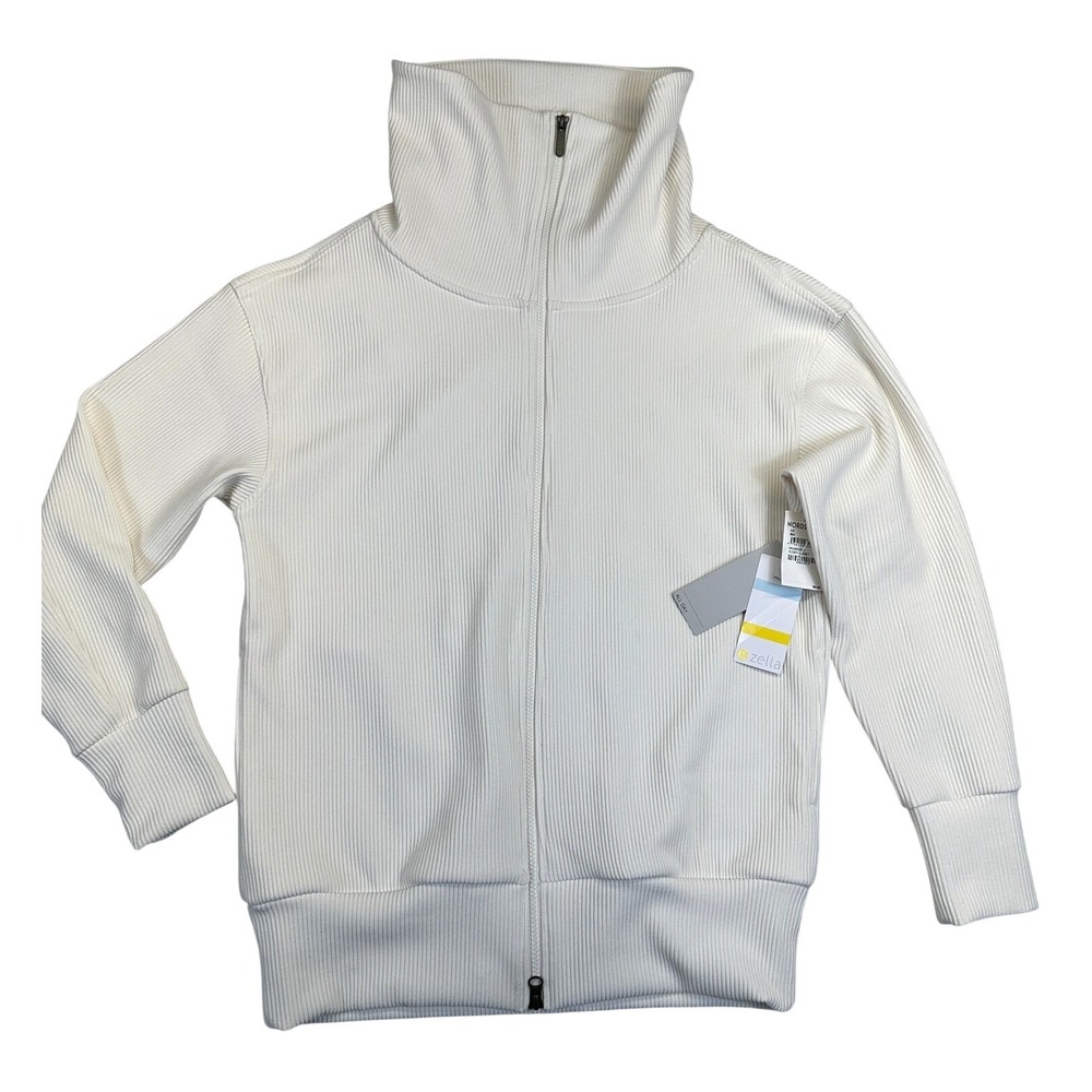 Zella Ribbed Oversized Full Zip Jacket Ivory Egret Women's XS